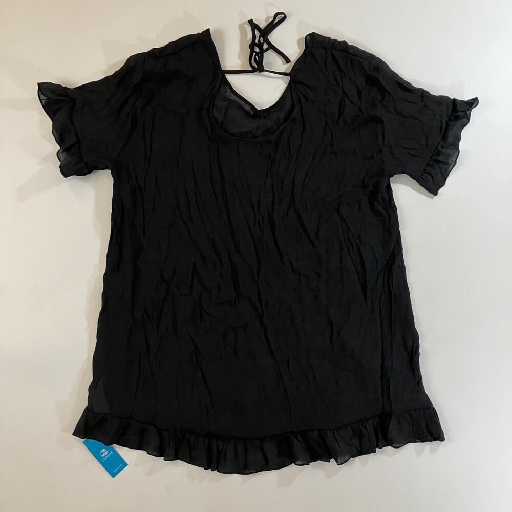 Cupshe Women's Black Ruffle Sleeve Tie Back Boho Beach Cover Up Tunic NWT